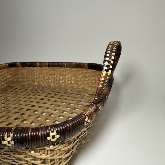 Vintage Hand Woven Tobacco Basket - Bamboo Storage Rectangle With Handles - Picture 4 of 7